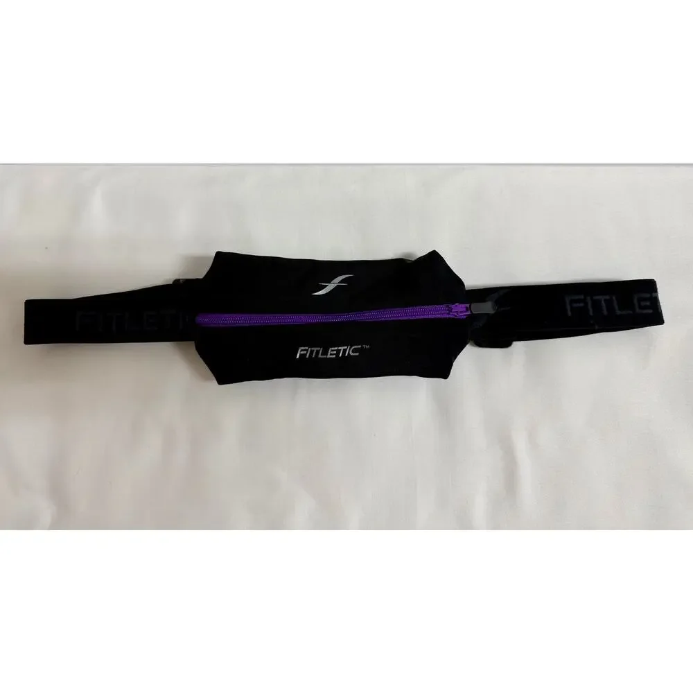 Fitletic Mini Sport Running Belt Black Purple Zipper Adjustable Waist Pouch